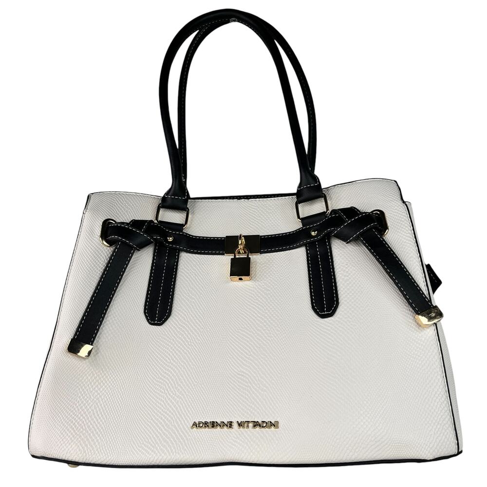 Adrienne Vittadini Madison Avenue Collection Satchel Lock White Black